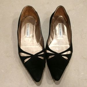 Manolo Blahnik Women's Black Suede Pointed Toe Flats Size 38.5 (US Sz 8)